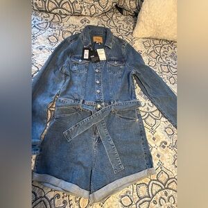 NWT PAIGE Maggy Tie Waist Long Sleeve Denim Romper size 12 NWT